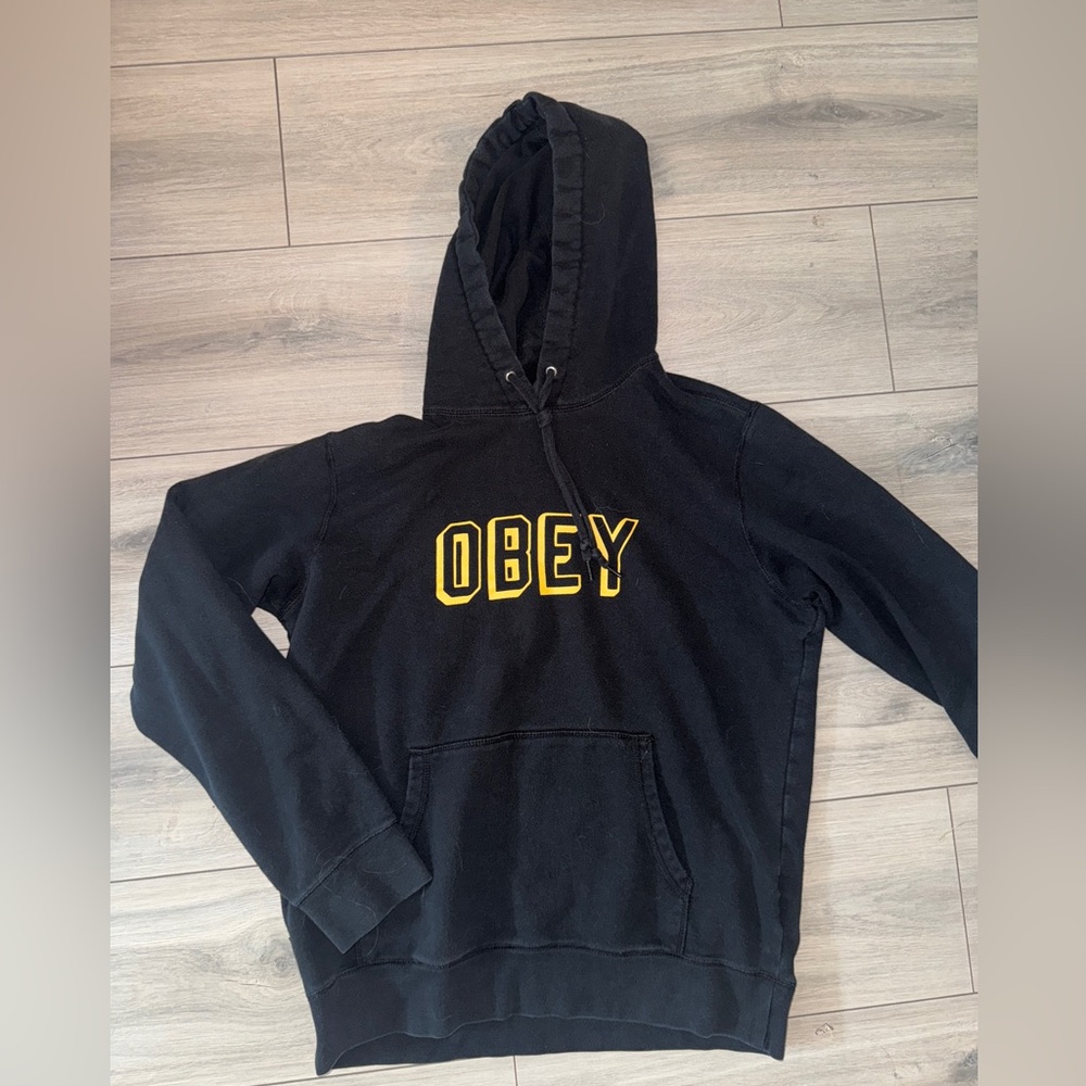 Obey Black Hoodie with Yellow Logo